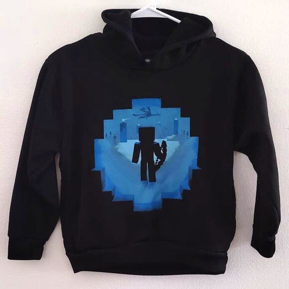 JINX Minecraft Fleece Lined Hoodie Black Blue Kids Small 6/7 - Picture 1 of 11